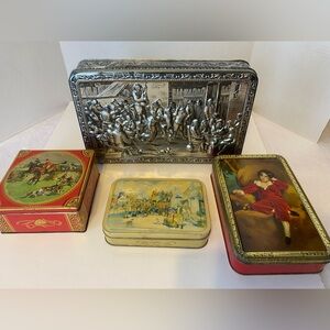 4 Square/Rectangle Various Patterns Vintage Tins